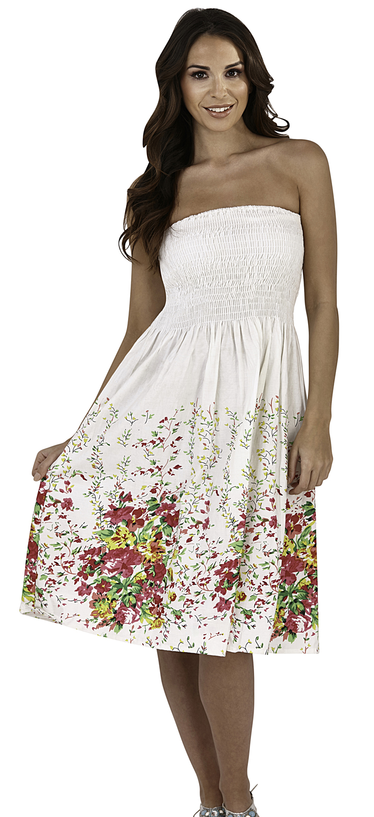 Ladies Floral Casual Summer Dress 2 in 1 Strapless Sun Dress Bandeau Sundress | eBay